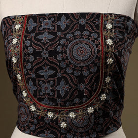 Black - hand embroidery cotton blouse piece 11 - handcrafted