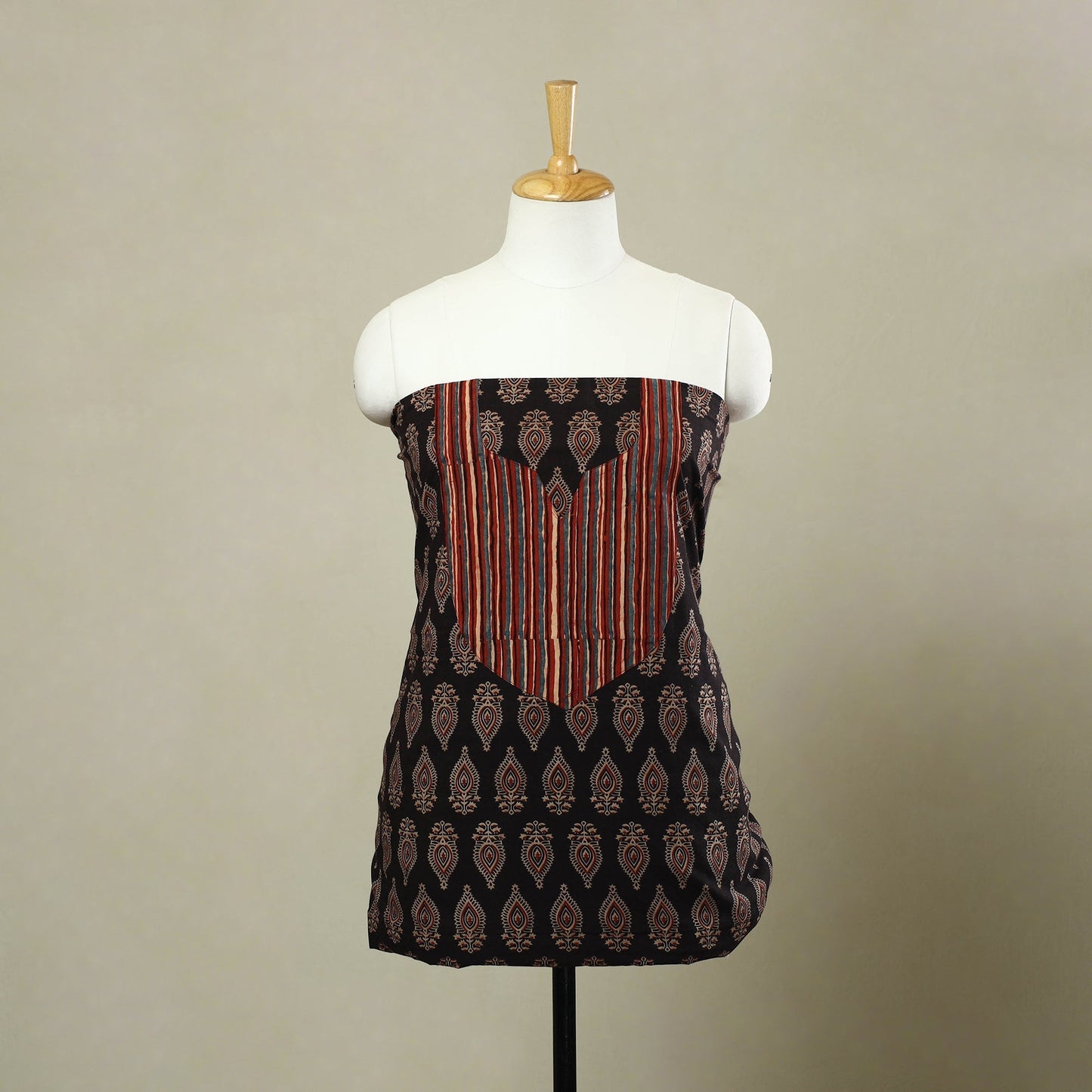 Buy Black Ajrakh Print Patchwork Cotton Kurta Material