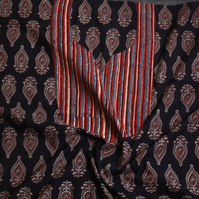Buy Black Ajrakh Print Patchwork Cotton Kurta Material