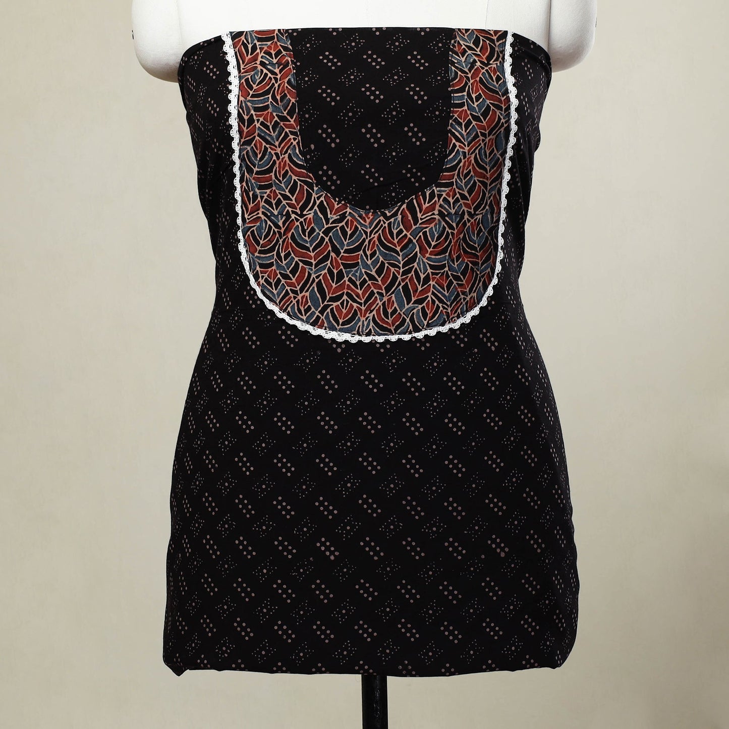  Black Ajrakh Print Patchwork Cotton Kurta Material