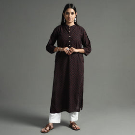 Akola Block Print Cotton Long Straight Kurta for Women