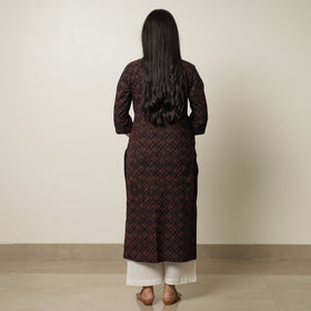 Akola Hand Block Print Cotton Long Straight Kurta for Women