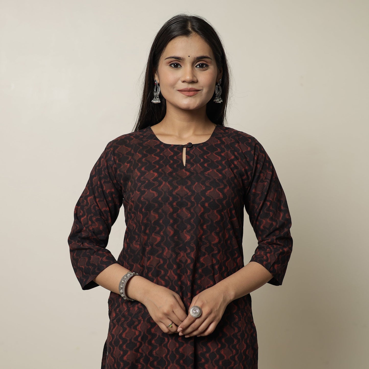Akola Hand Block Print Cotton Long Straight Kurta for Women