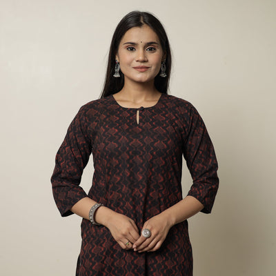 Akola Hand Block Print Cotton Long Straight Kurta for Women