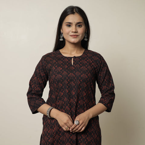 Akola Hand Block Print Cotton Long Straight Kurta for Women
