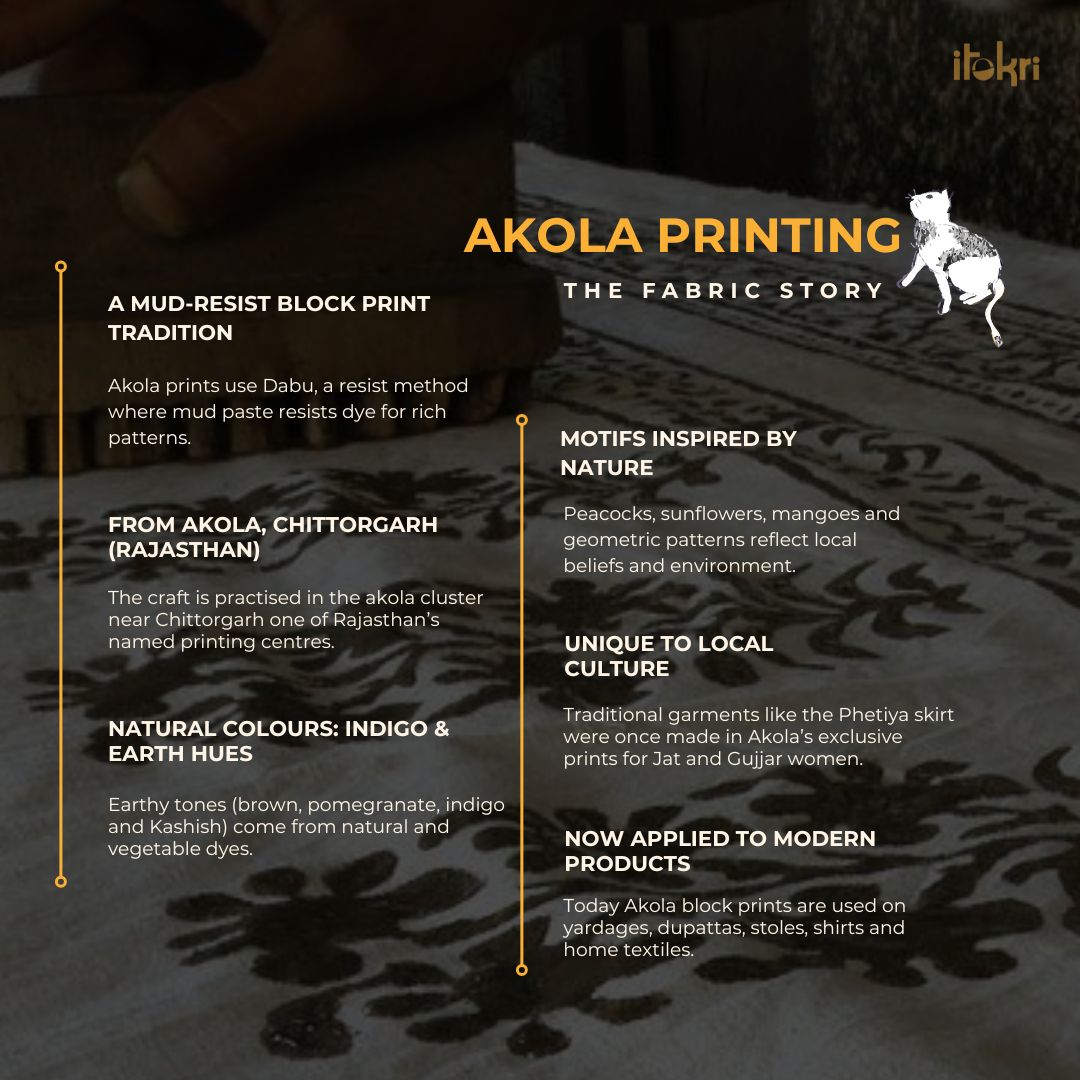 Black - akola hand block printed cotton fabric - handcrafted