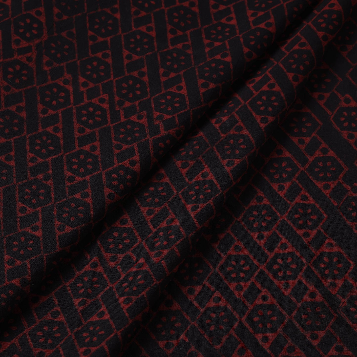 Buy Black Akola Block Printed Cotton Fabric Online