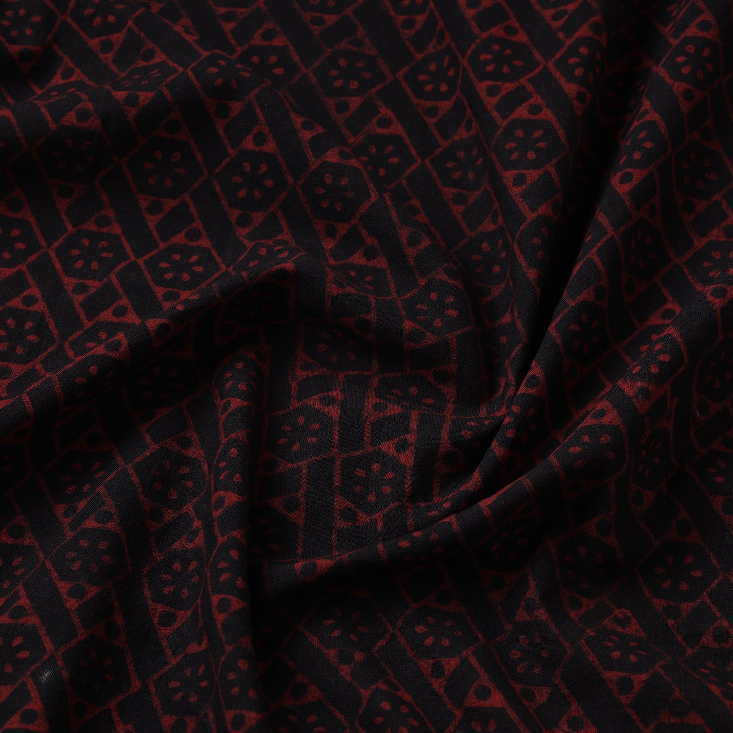 Buy Black Akola Block Printed Cotton Fabric Online