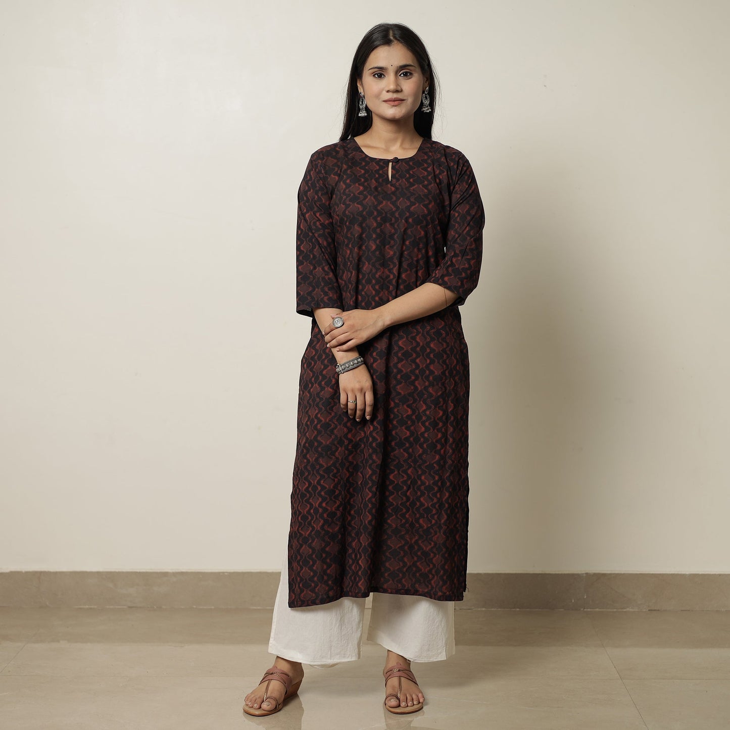 Akola Hand Block Print Cotton Long Straight Kurta for Women