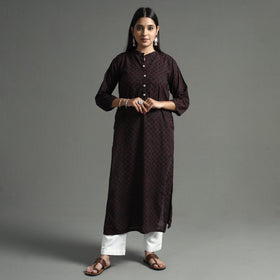 Akola Block Print Cotton Long Straight Kurta for Women