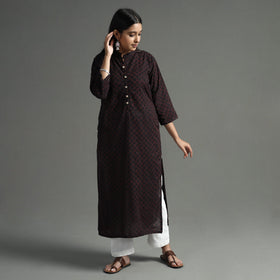 Akola Block Print Cotton Long Straight Kurta for Women