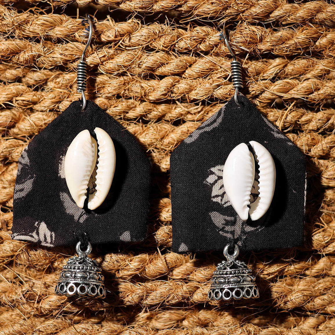 Black - akriti handcrafted gs & shell work fabart earrings