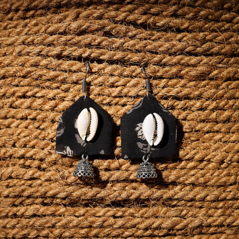 Black - akriti handcrafted gs & shell work fabart earrings