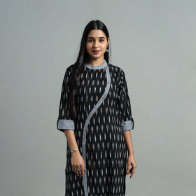 Black - angrakha cotton straight pochampally ikat kurta 09