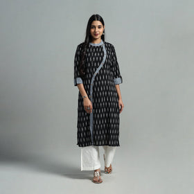 Black - angrakha cotton straight pochampally ikat kurta 09