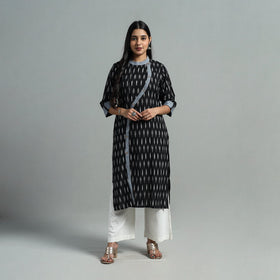 Black - angrakha cotton straight pochampally ikat kurta 09