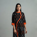 Buy Black Angrakha Cotton Straight Pochampally Ikat Kurta 