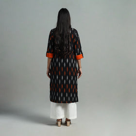 Buy Black Angrakha Cotton Straight Pochampally Ikat Kurta 