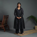 Black Angrakha Handloom Chanderi Silk Tie-Dye Leheriya Kurta for Women
