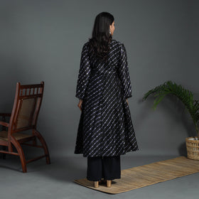 Black Angrakha Handloom Chanderi Silk Tie-Dye Leheriya Kurta for Women