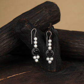 Black - antique silver finish oxidised stone work earrings