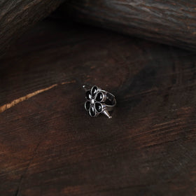 Black - antique silver finish oxidised stone work ring 43
