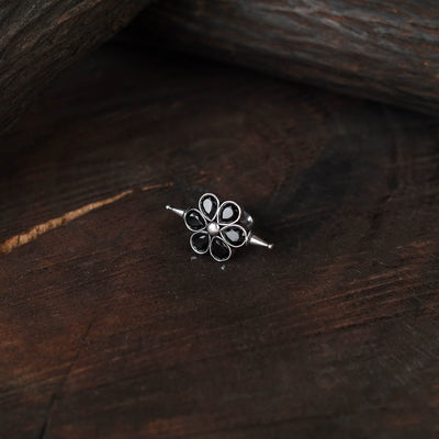 Black - antique silver finish oxidised stone work ring 43