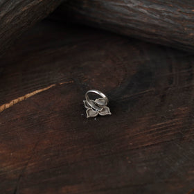 Black - antique silver finish oxidised stone work ring 62