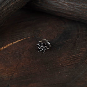 Black - antique silver finish oxidised stone work ring 67