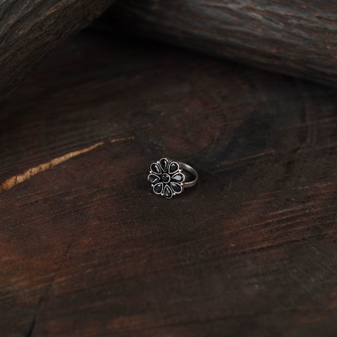 Black - antique silver finish oxidised stone work ring 83