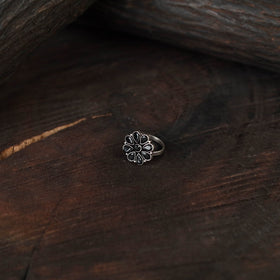 Black - antique silver finish oxidised stone work ring 83