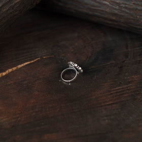 Black - antique silver finish oxidised stone work ring 83