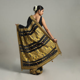 Black - applique patchwork mul cotton tagai saree 01