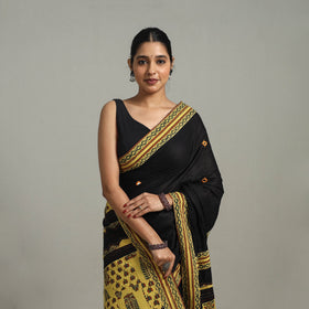 Black - applique patchwork mul cotton tagai saree 05