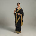 Black - applique patchwork mul cotton tagai saree 05