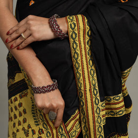 Black - applique patchwork mul cotton tagai saree 05