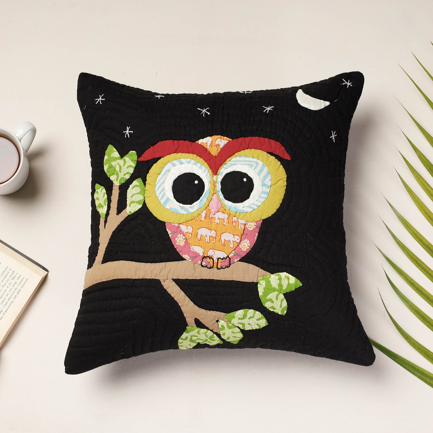  Applique Quilted Cotton Cushion Cover 