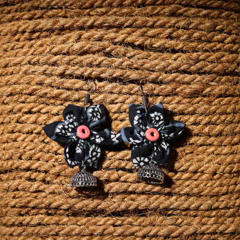 Black - ashika handcrafted gs fabart phool kali earrings