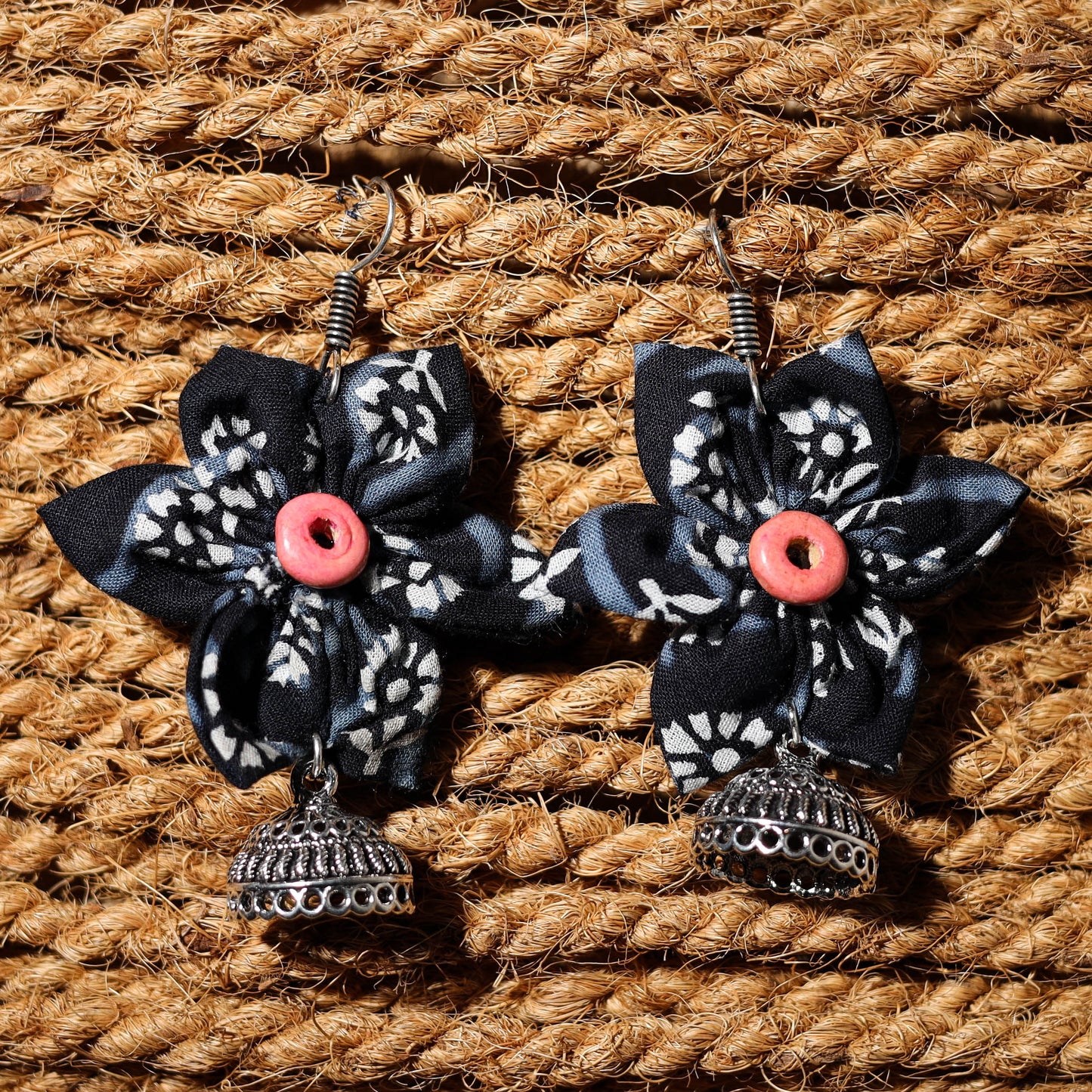 Black - ashika handcrafted gs fabart phool kali earrings