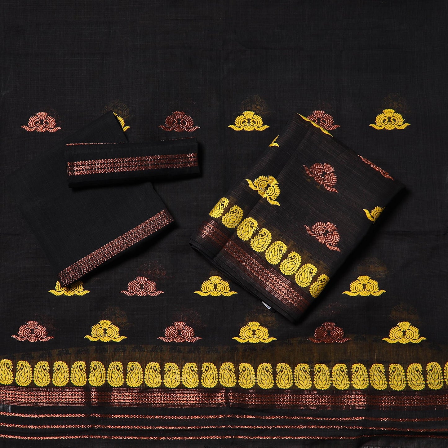 Black Assam Handloom Tussar Mekhela Chador with Blouse Piece
