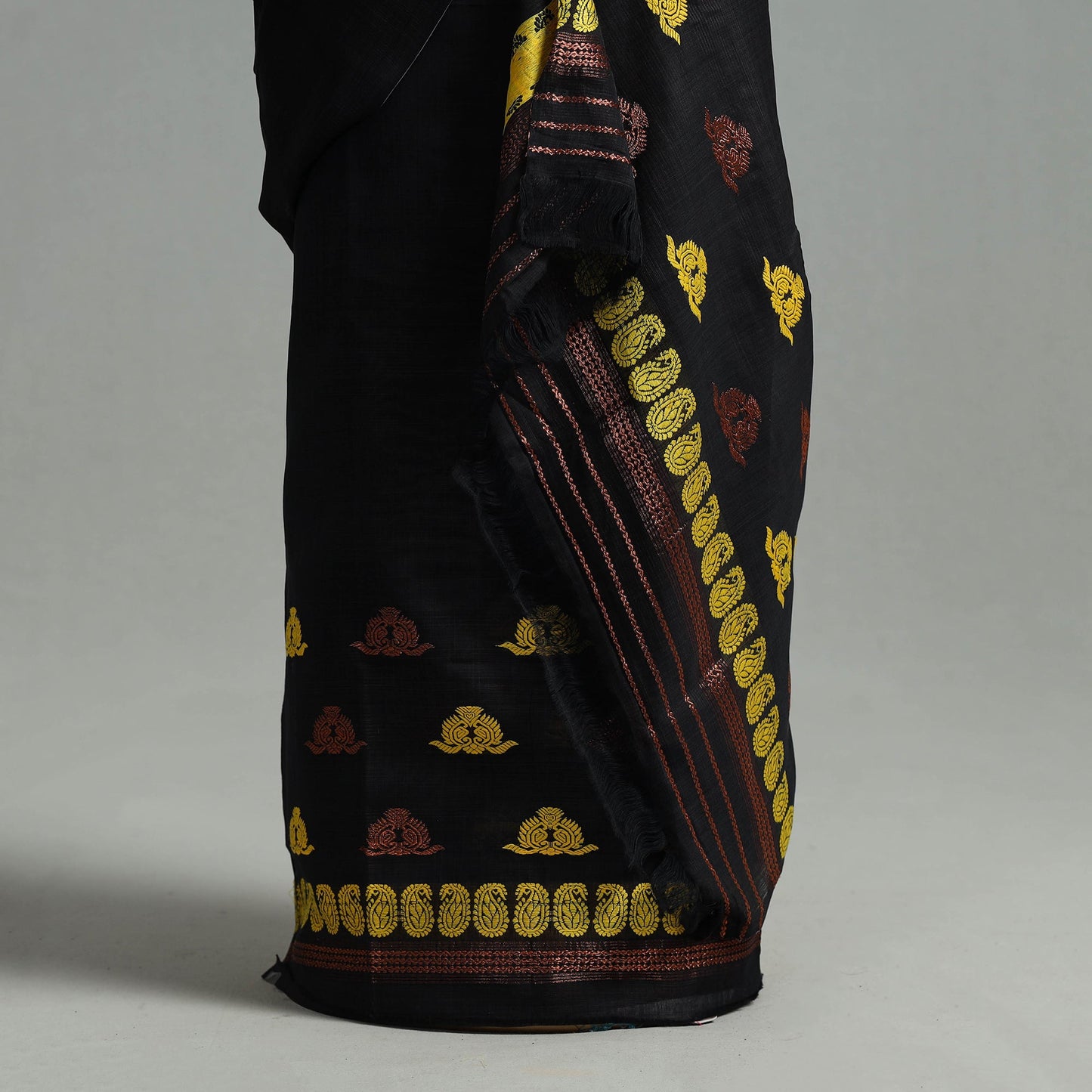 Black Assam Handloom Tussar Mekhela Chador with Blouse Piece