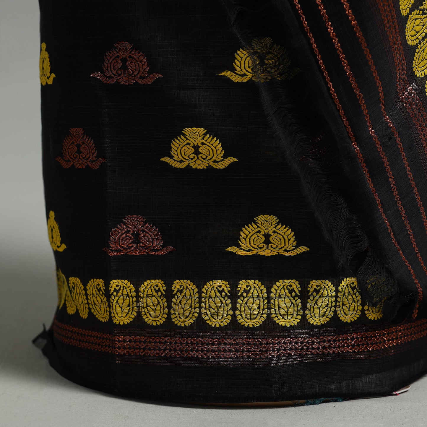 Black Assam Handloom Tussar Mekhela Chador with Blouse Piece