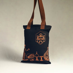 Black - assam’s popular symbols cotton canvas tote bag