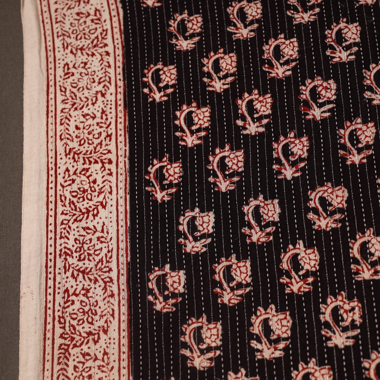 Multicolor Bagh Block Print Kantha Work Natural Dyed Cotton Fabric