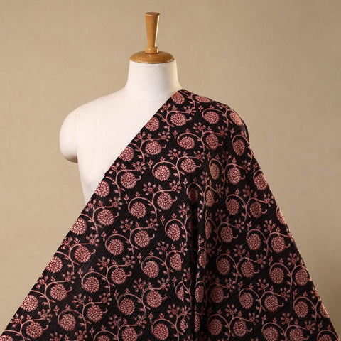 Red Bagh Block Print Kantha Work Natural Dyed Cotton Fabric