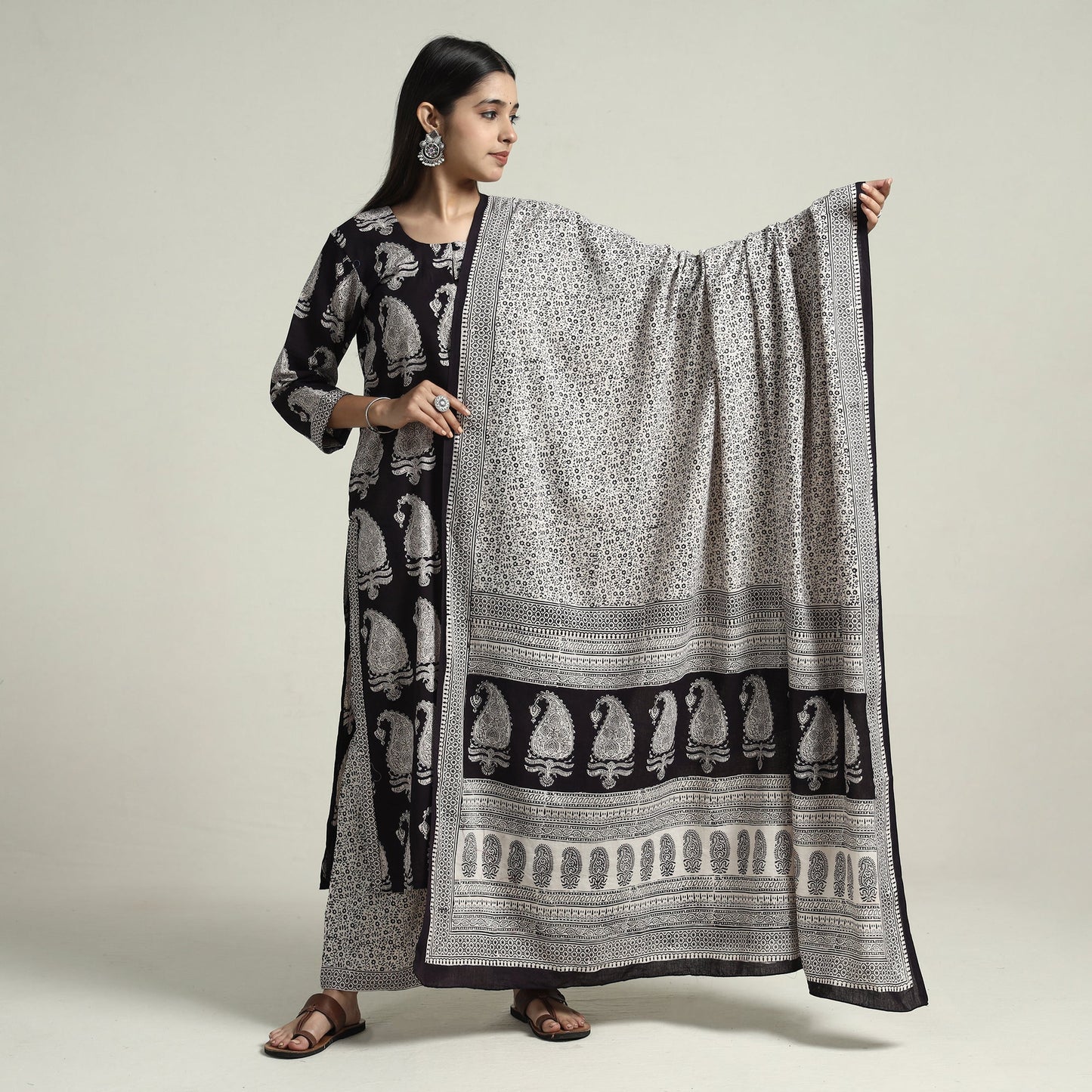 Buy Bagh Block Printed Cotton Kurta with Palazzo & Dupatta Set 03 Online at iTokri.com