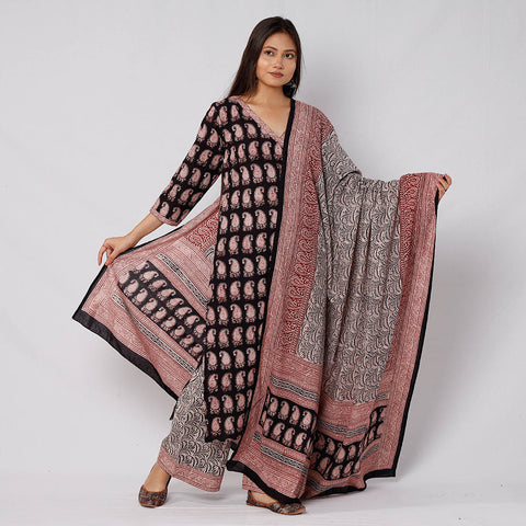 Black - bagh printed cotton kurta with palazzo & dupatta