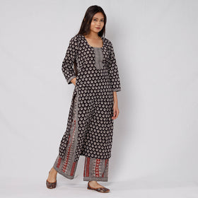  Bagh Block Printed Cotton Long Kurta with Palazzo & Dupatta Set Online l iTokri.com