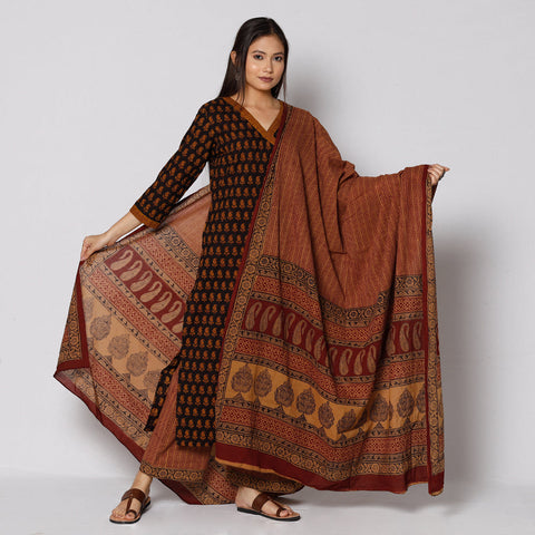 Black - bagh printing cotton kurta with palazzo & dupatta