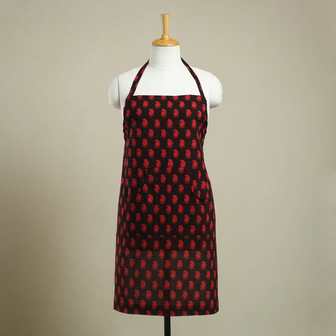 Buy Black Bagh Block Print Cotton Apron with Pocket